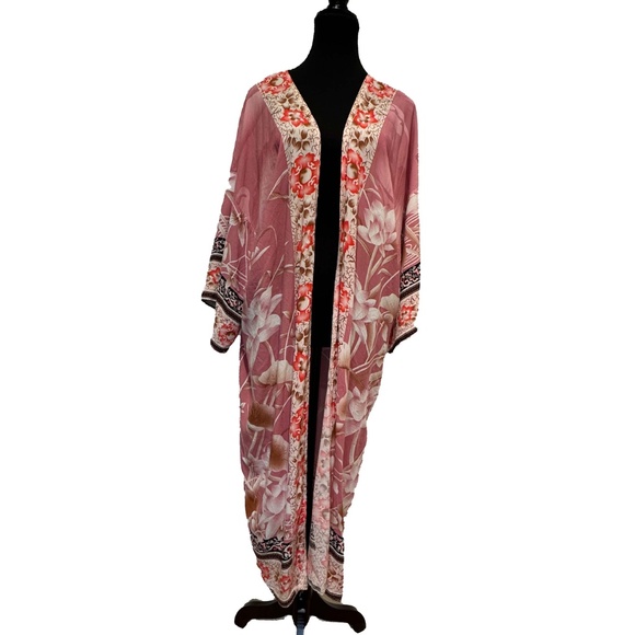 Boho Kimono Cover-Up Robe | One Size | Printed Open Front Duster Layer - Picture 2 of 9